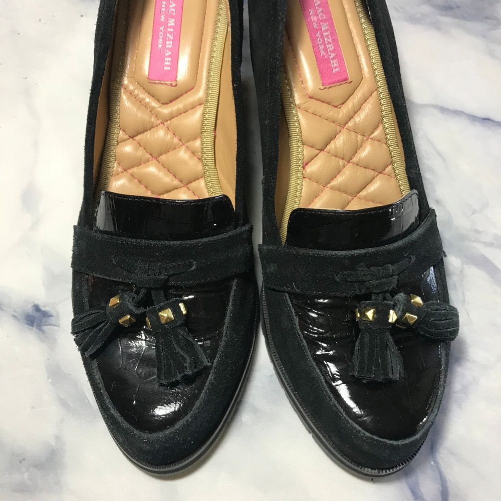 Isaac Mizrahi New York Black Suede Naples Wedges - Picture 4 of 8